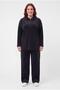Women's Plus Size Polo Collar Zippered Wide Leg Black Tracksuit Set