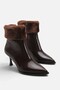 Women's Fur Pointed Toe Zippered Heeled Boots Brown