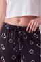 Women's Comfortable Elastic Waist Milan Ribbon Pajama Bottoms with Black and White Hearts - 8