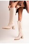 Karam New Pointed Toe Gold Detail Thick Heel Ankle-High Zippered Boots _The Peak of Everyday Style - 2