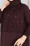 Women's Mesh Stone Detailed Mercerized Knitwear Dress - 6
