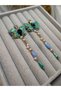 Gold Color Green and Blue Stone Butterfly Figured Dangle Women's Earrings - 2