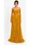 Off-Shoulder Long Sleeve Draped Evening Gown
