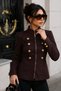 Gold Button Detailed Stand Collar Zippered Women's Jacket Brown