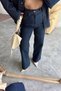 New Season Women's Dark Navy Blue Tie-Dye Denim Suit Oversize Jacket and High-Waisted Trousers - 3