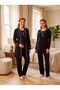 New Season Black Double-Breasted Collar Breastfeeding Compatible Design Long Sleeve 100% Cotton Maternity Pajama Set - 4