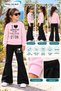 Winter, Spring, and Autumn Girls' Black Spanish Flared Bottoms and Pink Sweat Top - 2