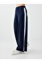 Navy Blue Stripe Detailed Comfortable Cut Loose Leg Knitwear Trousers - 4