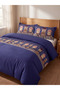 Lcw Home Navy Blue Striped Patterned Double Cotton Duvet Cover Set