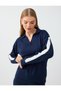 Navy Blue Stripe Detailed Polo Collar Relaxed Fit Knitwear Sweater