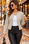 Modern Cut Suede Jacket |   Women's Round Neck Zipper Detailed Waist Fitted Short Jacket - 4