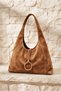 Suede Casual Model Ring Charm Zippered Women's Shoulder Bag Brown - 2
