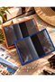 2-Piece Leather Passport Cover Wallet Navy Blue Orange - 3