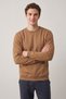 Men's Camel Crew Neck 2 Thread Basic Sweatshirt Long Sleeve Plain Regular Fit Casual