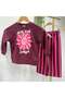 Girl's Slogan Printed Striped Tracksuit Bottom and Top Set - 3