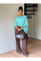 Boat Neck Bat Sleeve Waist Gathered Blouse Jt9748 - 5