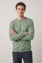 Men's Green Crew Neck 2 Thread Basic Sweatshirt Long Sleeve Plain Regular Fit Casual - 2