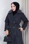 Women's Double-Breasted Collar Fur Detailed Lined Cashmere Coat - 7