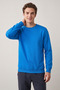 Men's Saks Blue Crew Neck 2 Thread Basic Sweatshirt Long Sleeve Plain Regular Fit Casual - 2