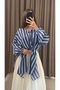 Striped Tunic with Front Slit Detail - Hpm - Blue & White - 2