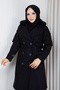 Women's Double-Breasted Collar Fur Detailed Lined Cashmere Coat - 6