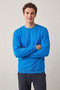 Men's Saks Blue Crew Neck 2 Thread Basic Sweatshirt Long Sleeve Plain Regular Fit Casual - 3