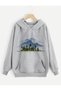 Unisex Gray 3 Thread Threaded Oversize Hooded Sweatshirt Basic Comfortable Cut