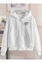 Unisex White 3 Thread Raster Oversize Hooded Sweatshirt Basic Comfortable Cut