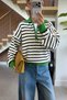 Zipper Collar Detailed Striped Long Sleeve Knit Sweater - 3