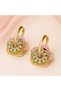 Baby Pink & Green Flowers Earrings with Small Pearls - 2