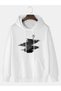 Unisex White Relaxed Fit Hooded Kangaroo Pocket Thick Sweatshirt