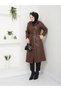 Women's Brown Leather Hooded Long Cap Fleece Lined Zippered Hijab Cap Small Large Size - 3