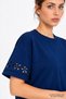 Crew Neck T-Shirt with Floral Embroidery Detail on the Sleeves - 3