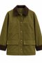 Khaki Collar and Cuff Velvet Detailed Coat - 9754 - 2