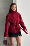 Women's Stand Collar Belted Cashmere Jacket Double Button Short Coat