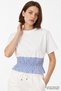 Crew Neck Short Sleeve T-Shirt with Striped Waist and Rubber Detail