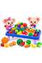 Kids Pretend Play Cutting Food Kitchen Table Set with Toy Fruits, Vegetables, Knife, Basket and Accessories, Educational Cooking Role Play Toy for Boys and Girls, Ages 3+
