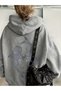 Women's Whale Shark Patterned Oversize Hoodie with Heart Detail and Dtf Back Print Sweatshirt