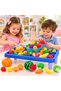 Kids Pretend Play Cutting Food Kitchen Table Set with Toy Fruits, Vegetables, Knife, Basket and Accessories, Educational Cooking Role Play Toy for Boys and Girls, Ages 3+ - 3