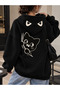 Unisex Cat Patterned Oversize Hoodie with Printed Back and Hood, 3 Thread Count Cotton Sweatshirt - 3
