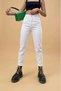 White High Waist Mom Jean Boyfriend Denim Women's Power Lycra Gathering Jeans Premium