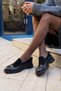 Lera Women's Black Suede Leather Garnished Loafer Shoes