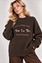 Women's Brown Embroidered Dog Figured Embroidered Oversize Premium Knitwear Sweater