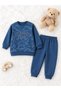 100% Cotton 2 Thread Blue Baby Tracksuit Set with Dinosaur Print and Embossed Text (9-12-18 Months) - 3