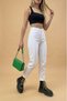 White High Waist Mom Jean Boyfriend Denim Women's Power Lycra Gathering Jeans Premium - 4