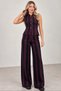 Women's Brown Vertical Striped Polo Collar Buttoned Vest Wide Leg Pants Knitwear Two-Piece Set (S/M)