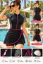 Women's Swimsuit with Shorts, Short Sleeves, Zipper, Removable Skirt, Patterned, with Chest Pads