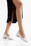 Women's White Embossed Patterned Thick Short Heeled Shoes - 2