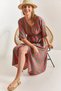 Women's Fuchsia Double-Breasted Collar Patterned Flared Dress 40871023 - 2