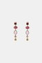 Gold Color Pink Claret Red and Yellow Stone Multiple Drop Model Long Dangle Women's Earrings